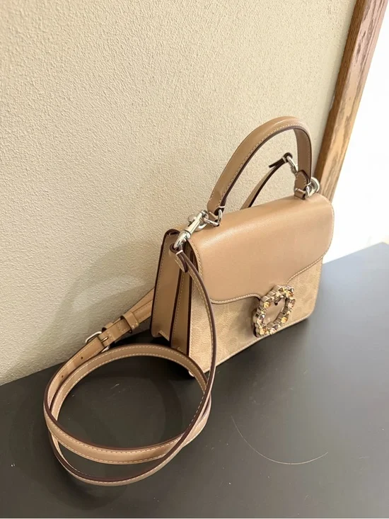 Coach Courtney Top Handle Signature Canvas Bag Satchel with Crystal Buckle - Picture 5 of 16